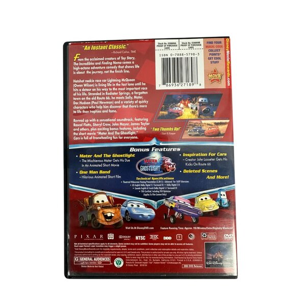 Disney Pixar Cars DVD 2006 Owen Wilson Animated Adventure Full Screen Rated G - Picture 2 of 8